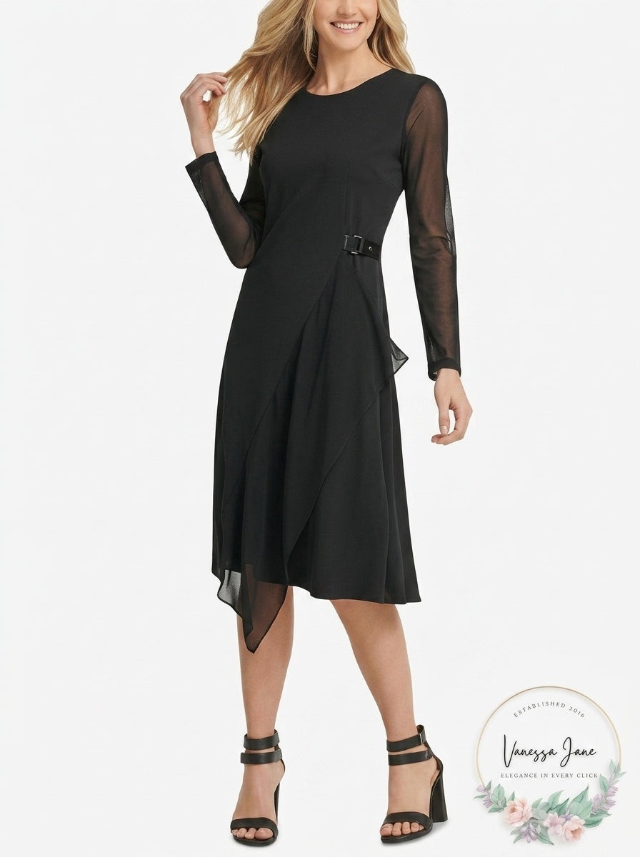 DKNY Womens Illusion Sleeve Dress