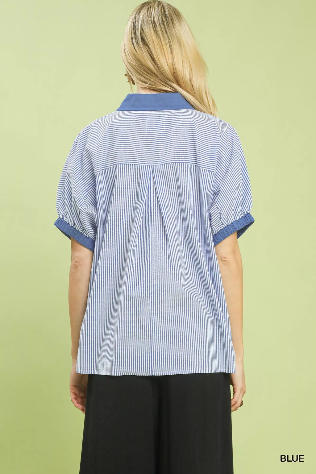 Umgee Contrast Trim Popover Stripe Top