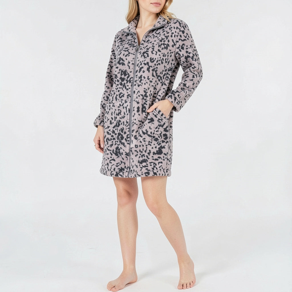 Miss Elaine Printed Fleece Short Zip-up Robe