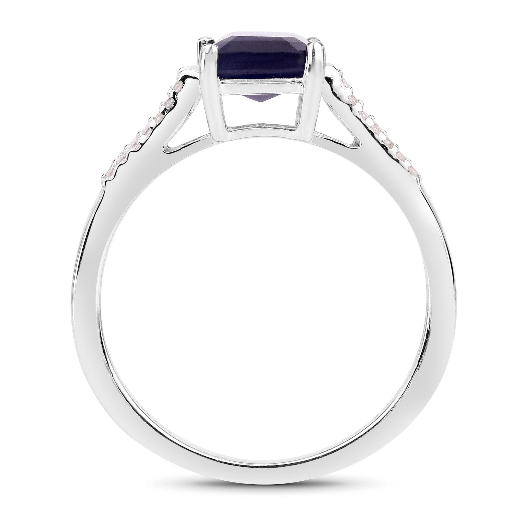 3.07 Carat Glass Filled Sapphire and White Zircon .925 Sterling Silver Ring