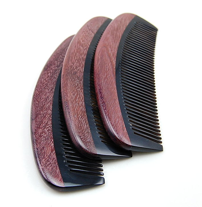 Natural Purple Heart Wood and Horn Hair Comb