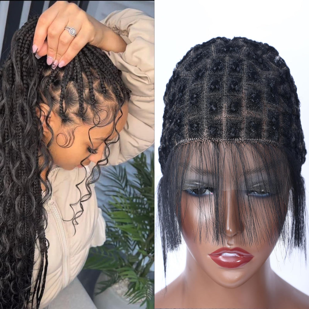 Cetiq Braided Wig Caps With Baby Hair Double Full Lace Crochet Wig Caps With Natural Knots For Glueless Braided Wig For Lace Front Wig Making For Breathable Box square Crochet Hair wig cap (95 Knots)