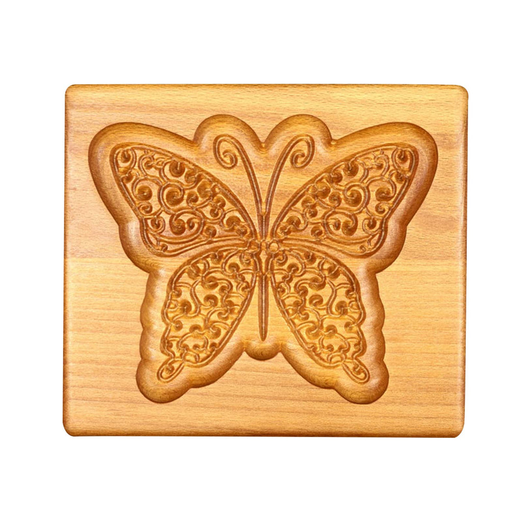 Wooden Cookie Molds 3D Carved Wooden Cutter Embossing Molds Cookie Biscuit Mold Baking Cookie Mold Wooden Cookie Stamp Baking Kitchen Tools for Christmas Thanksgiving Halloween (Butterfly)