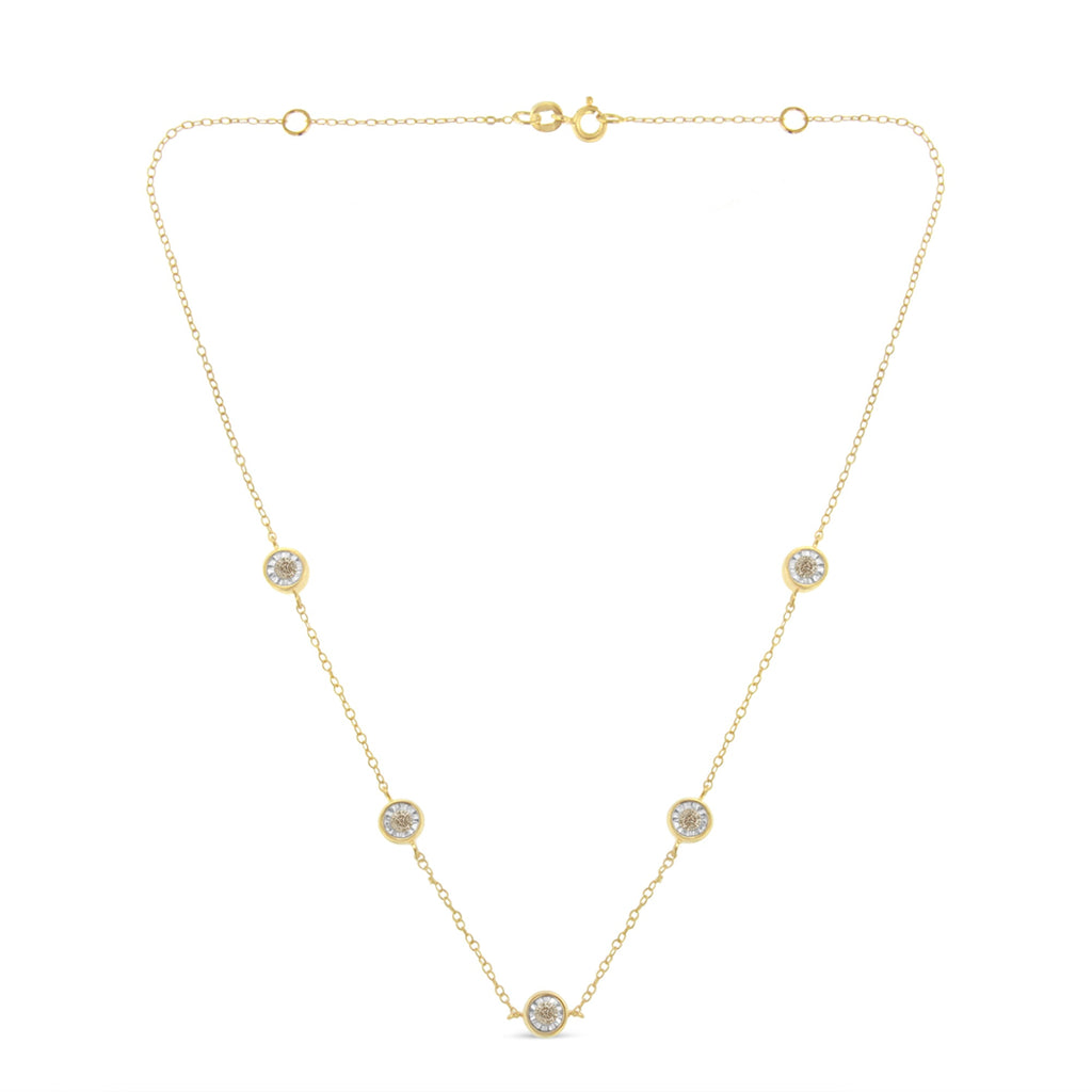 Yellow Color Plated Sterling Silver Diamond Station Necklace (1/2 cttw, K-L Color, I2-I3 Clarity)
