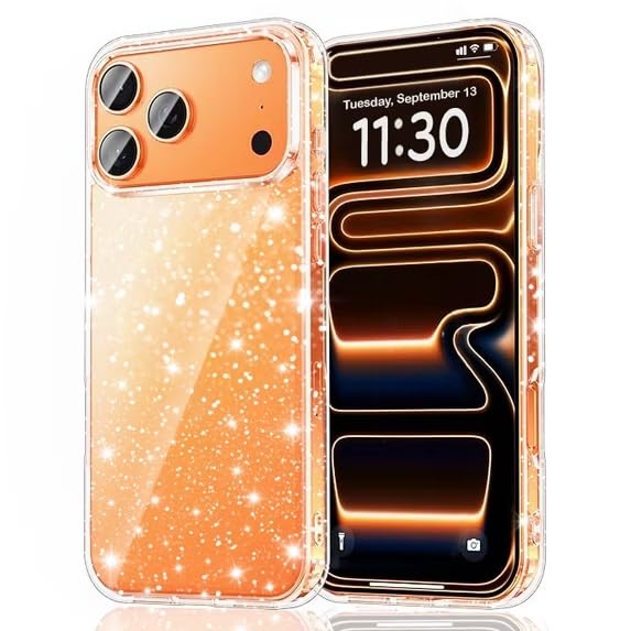 Glitter Clear Case Compatible with iPhone 17 Pro, Sparkly Hard Back Cover, Transparent