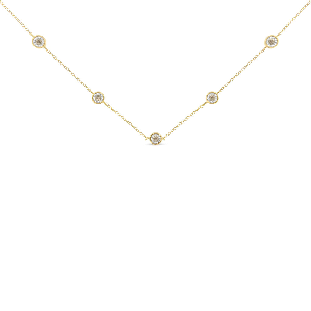 Yellow Color Plated Sterling Silver Diamond Station Necklace (1/2 cttw, K-L Color, I2-I3 Clarity)