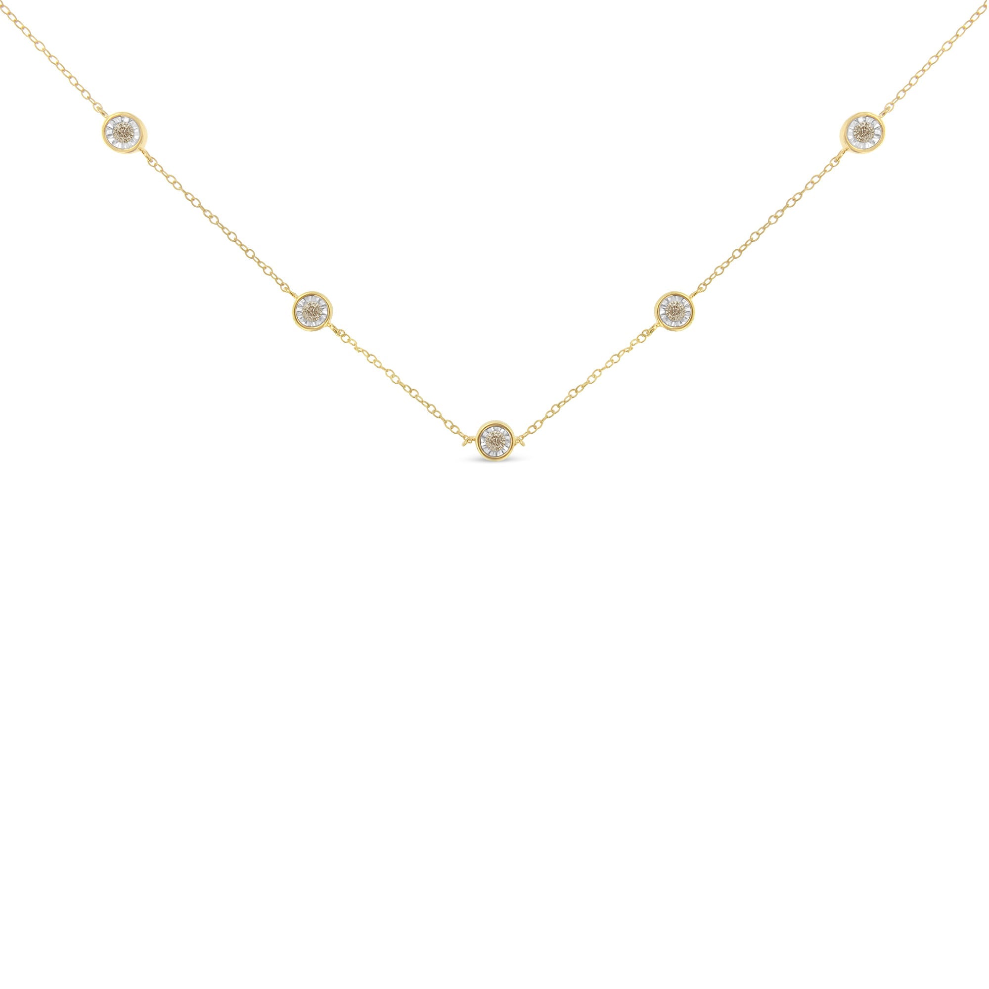 Yellow Color Plated Sterling Silver Diamond Station Necklace (1/2 cttw, K-L Color, I2-I3 Clarity)