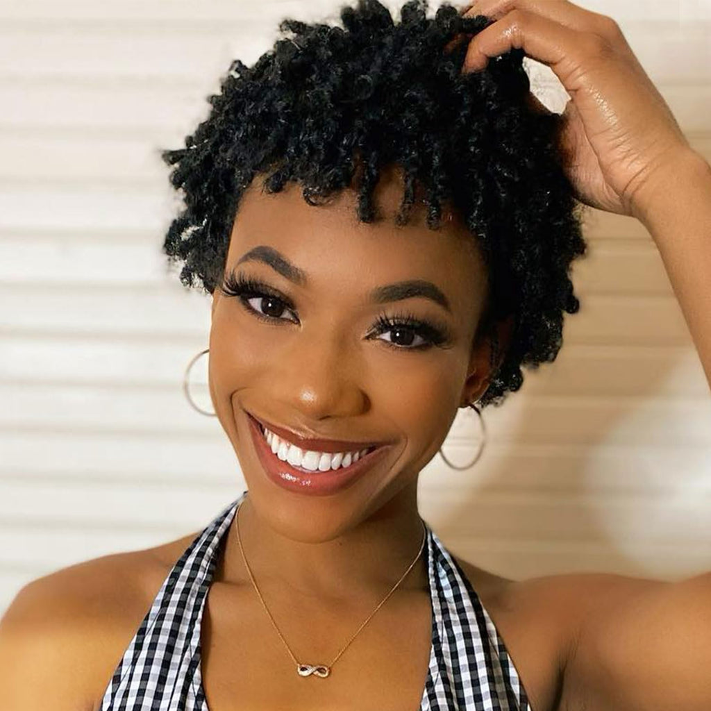 Fancy Hair Short Dreadlock Wig Afro Curly Twist Wig Short Faux Locs Wig Pixie Cut kinky Curly Synthetic Dreadlock Wig for Black Women (Natural Black)