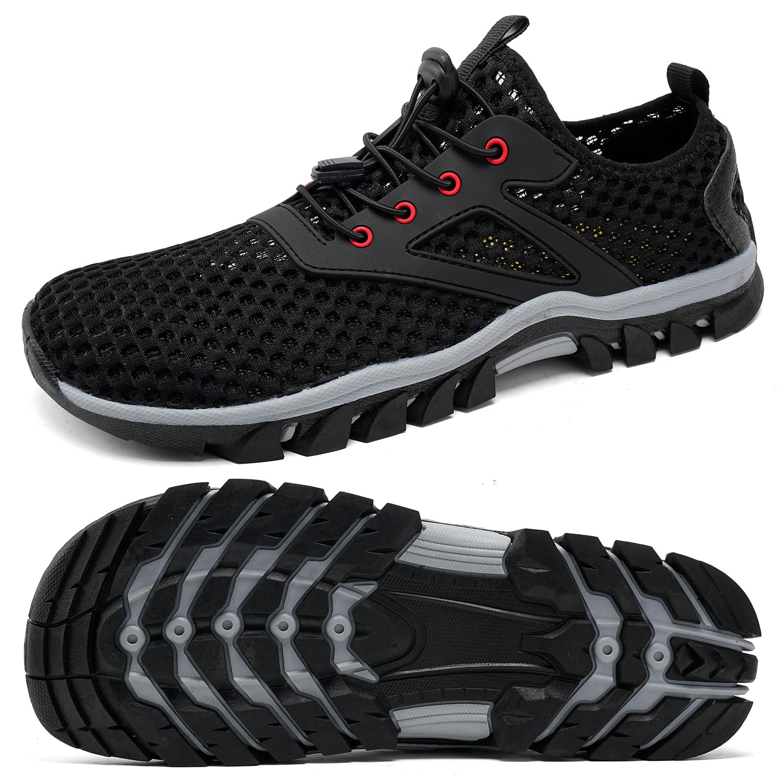Wide Water Shoes Men Non-Slip Quick Drying Swim Beach Aqua Shoes for Women Water Sport Diving Hiking Sailing Travel River Shoes Summer Amphibious Shoes（BK-47）