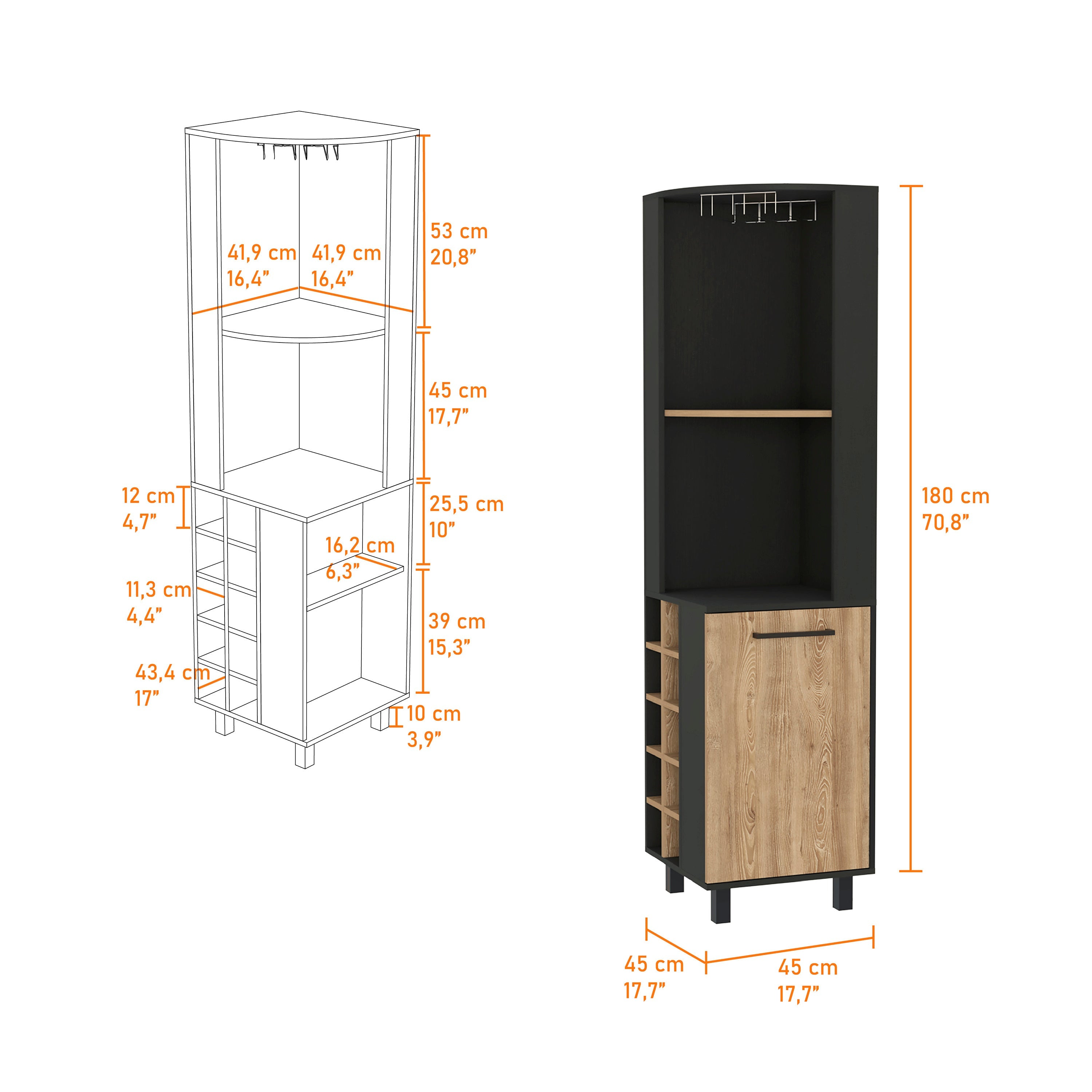Hamden 10-Bottle 1-Shelf Bar Cabinet Wenge and Pine