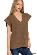 Zenana Ribbed Slit V-Neck Sweater Vest