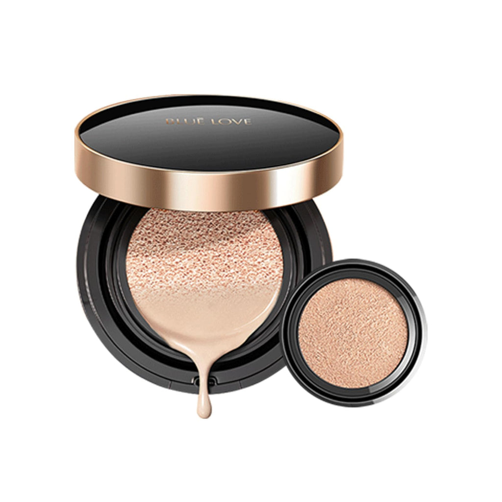 BLUE LOVE BB Cream Cushion Foundation - Lightweight Waterproof and Long-Lasting Tinted Makeup Full Coverage CC Cream for Face & Mature Skin Hydrating Liquid Foundation Concealer (01 Ivory White)