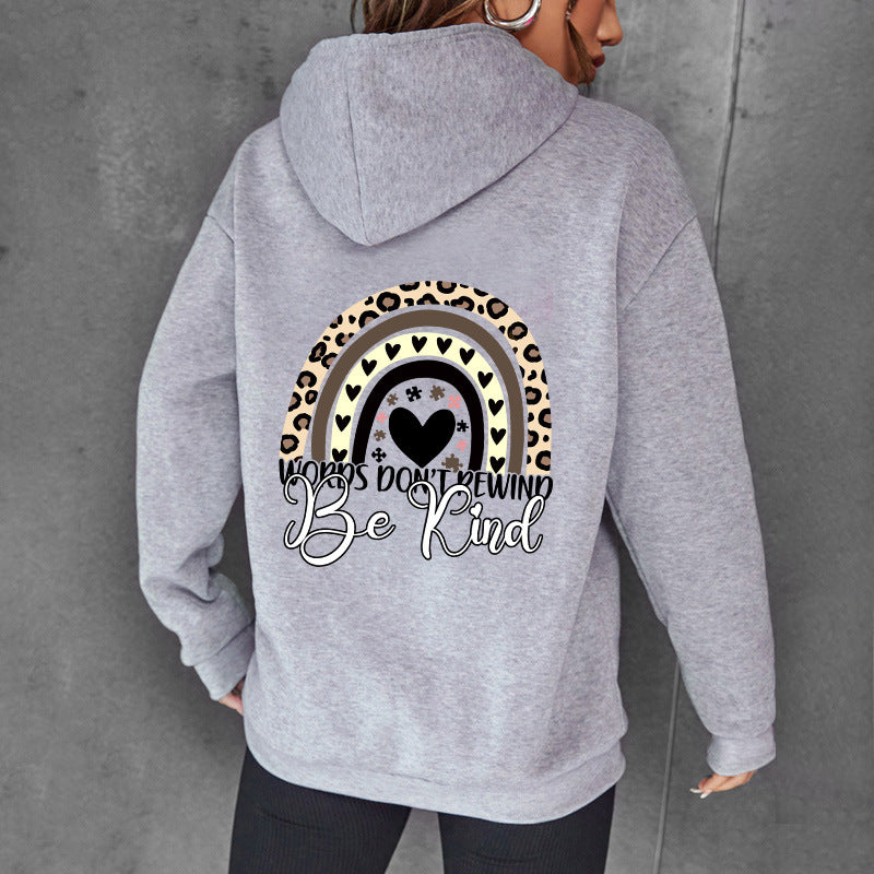 "Be Kind Letter Print Hooded Brushed Hoody for Women"
