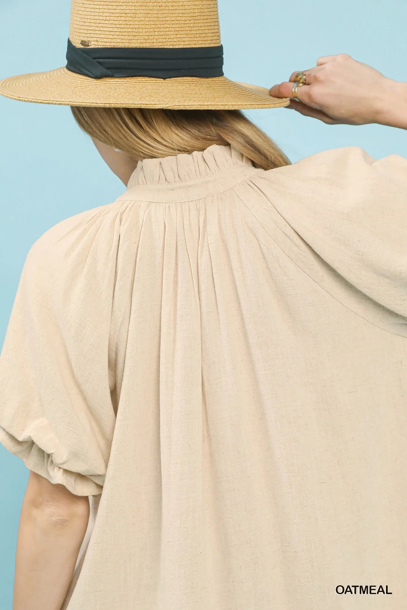 Umgee Linen V-Neck Flutter Sleeve Top