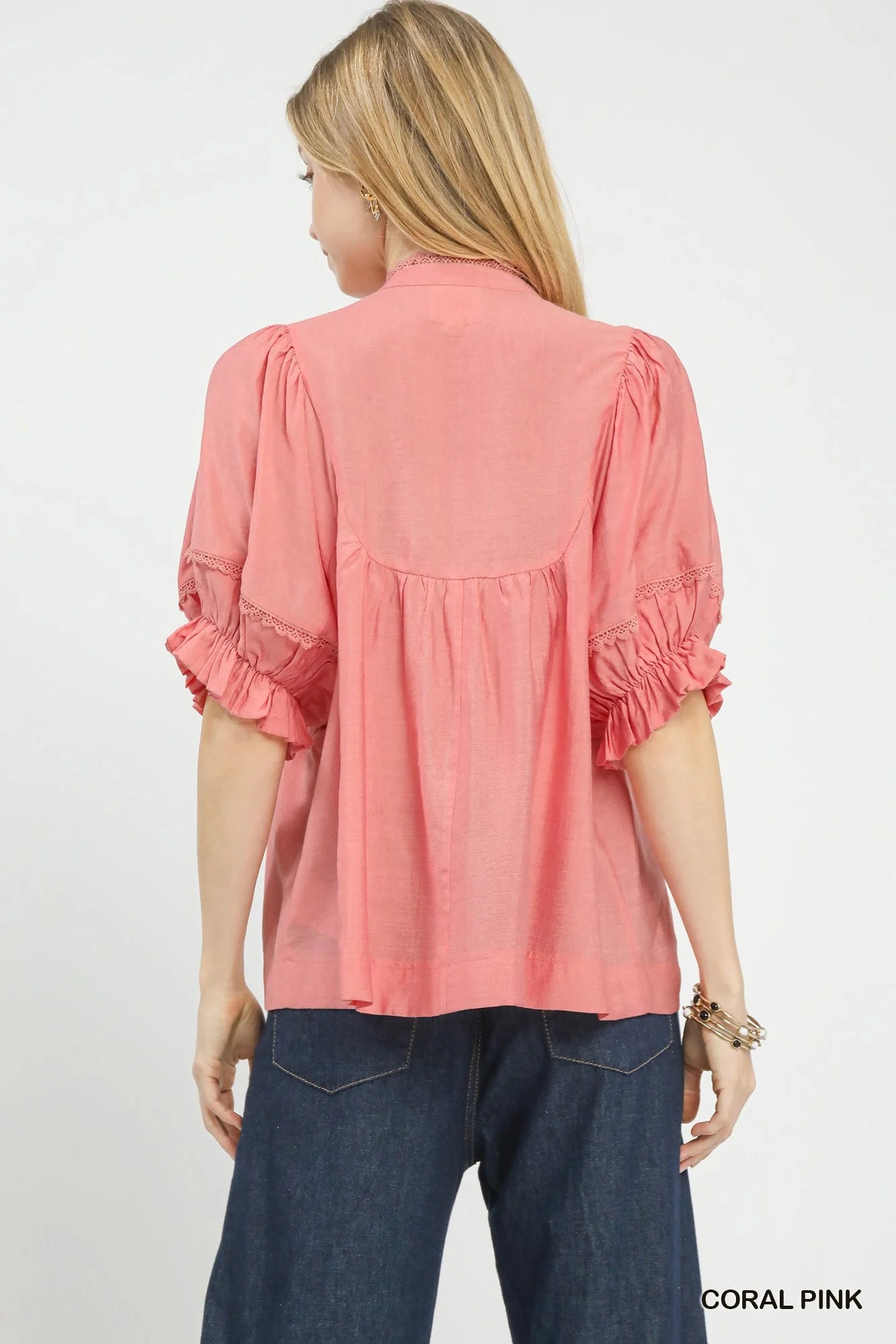 Umgee Smocked Yoke Blouse with Ruffle Sleeves