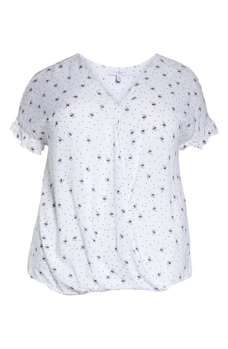 Single Thread Womens Plus Printed Faux-Wrap Top