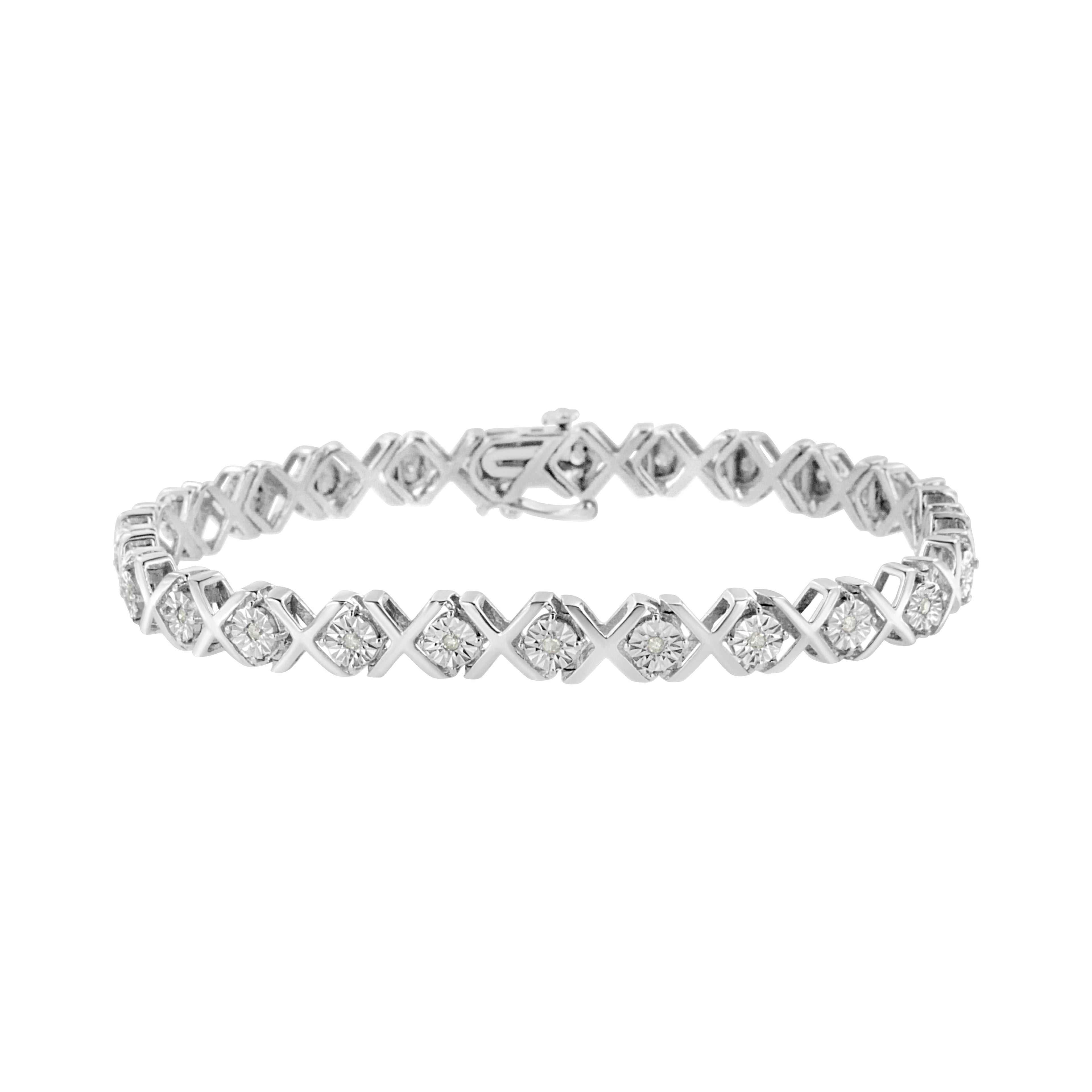 .925 Sterling Silver 1/4 Cttw Miracle Set Diamond "X" Link Bracelet (I-J Color, I3 Clarity) - 7.25"