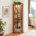 Corner Lighted Curio Cabinet Corner Glass Cabinet Lighted Curio Cabinet Corner Display Case for Living Room, Curio Cabinet, Antique collection, Wine,Bar Glass Storage Light Included,Dark oak