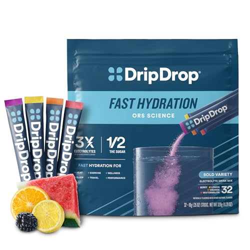 DripDrop Hydration - Bold Variety Pack - Electrolyte Drink Mix Single Serve Hydration Powder Packets - Watermelon Berry Lemon Orange | Non-GMO Gluten Free Vegan | 32 Sticks