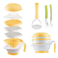 Matyz Versatile Baby Food Maker Set - Toddler Food Mills with Mash Bowl Hand Masher Citrus Juicer Grater - Making Homemade Baby Food - Fruits and Vegetables Masher - No BPA (Yellow)
