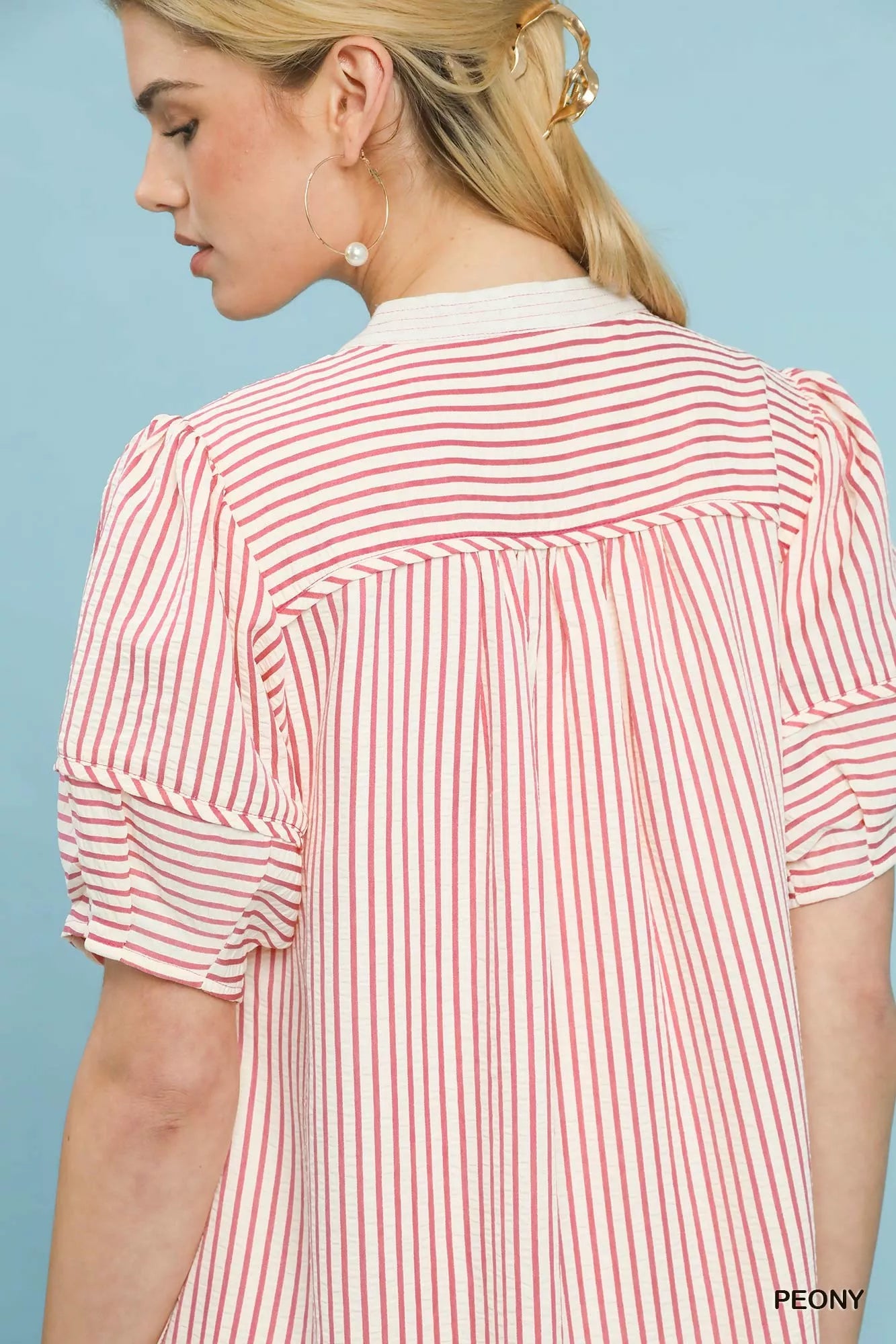 Umgee Pinstripe Shift Dress with Contrast Trim