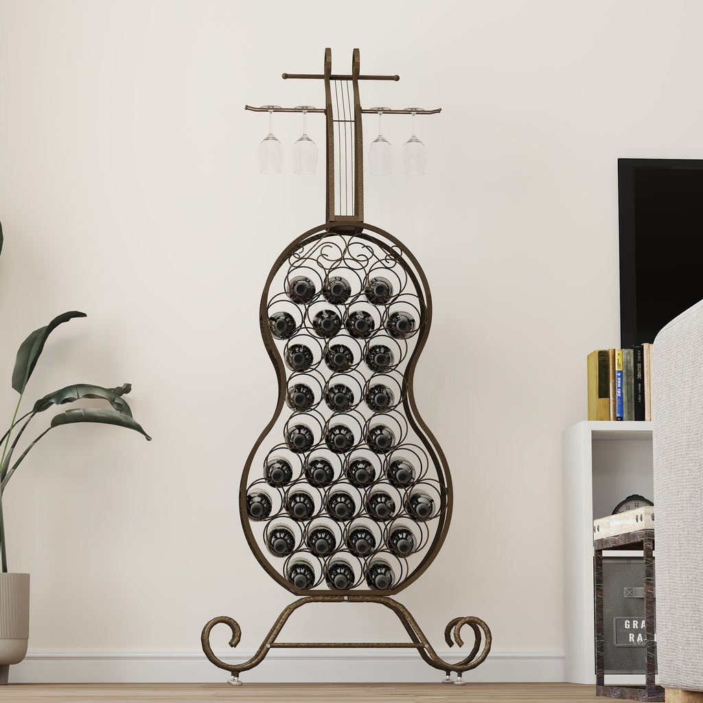 Cello Shape Wine Bakers Rack, Freestanding Wine Rack with Storage Bottle, Wine Storage Home Bar for Liquor and Wine, Organizer for Kitchen, Dining Room