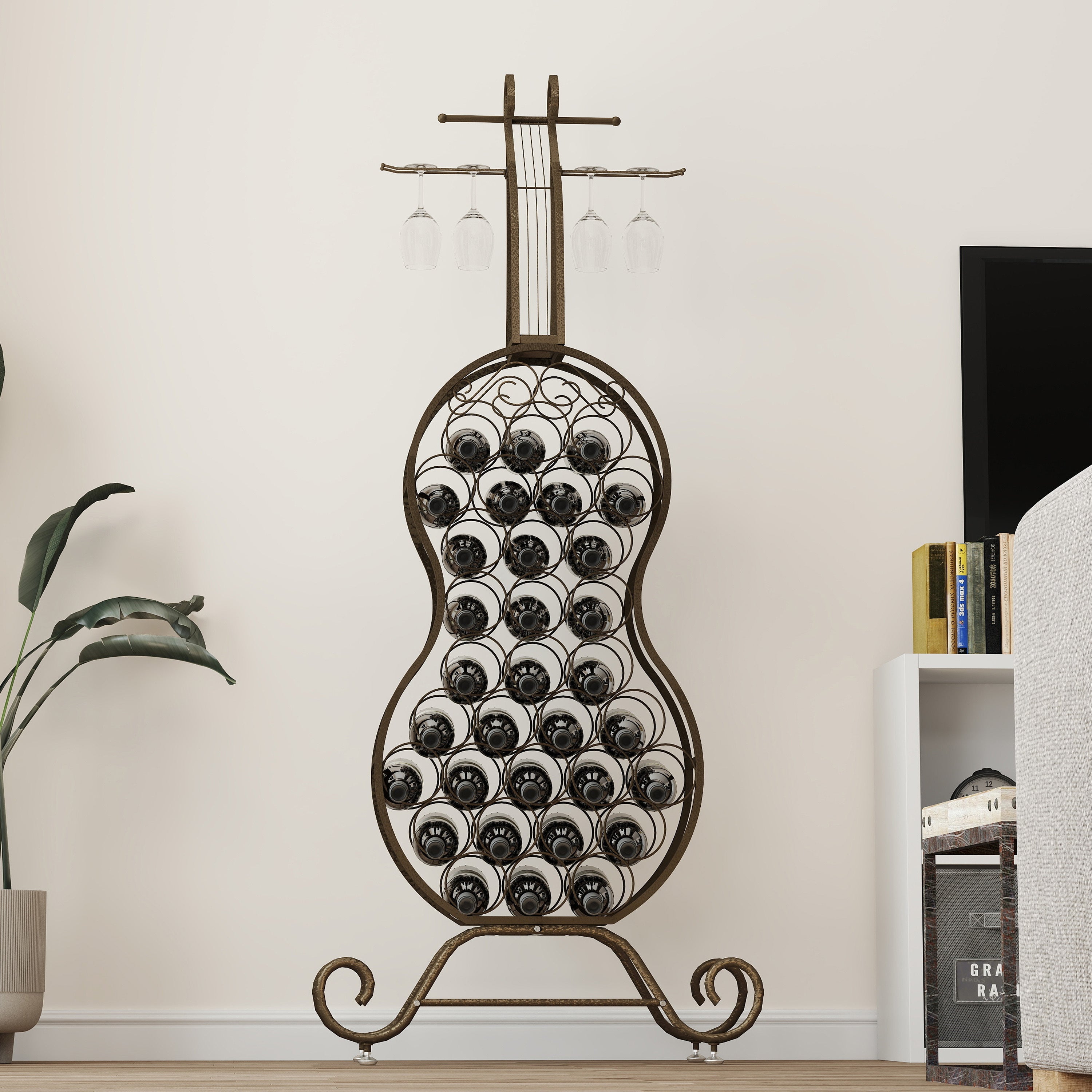 Cello Shape Wine Bakers Rack, Freestanding Wine Rack with Storage Bottle, Wine Storage Home Bar for Liquor and Wine, Organizer for Kitchen, Dining Room