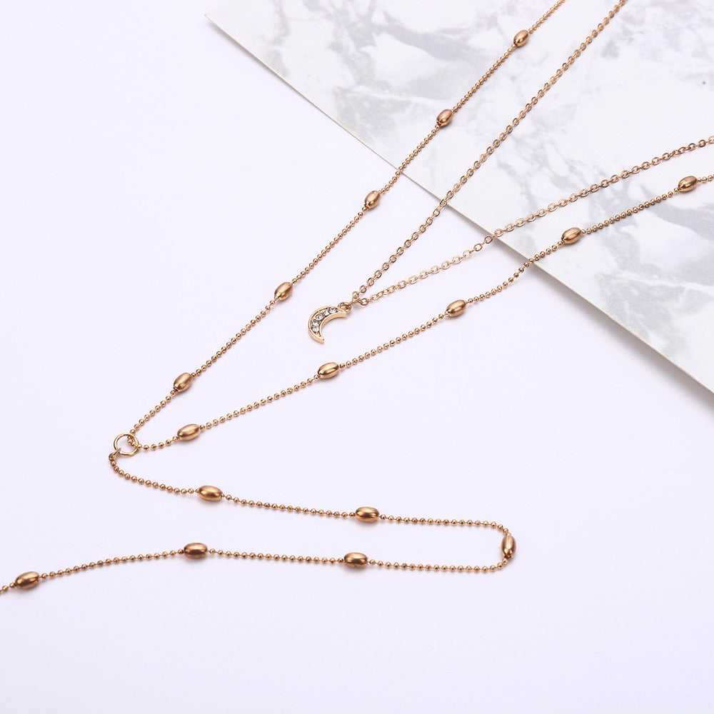 Elegant Moon and Star Pendant Necklace with Pearls