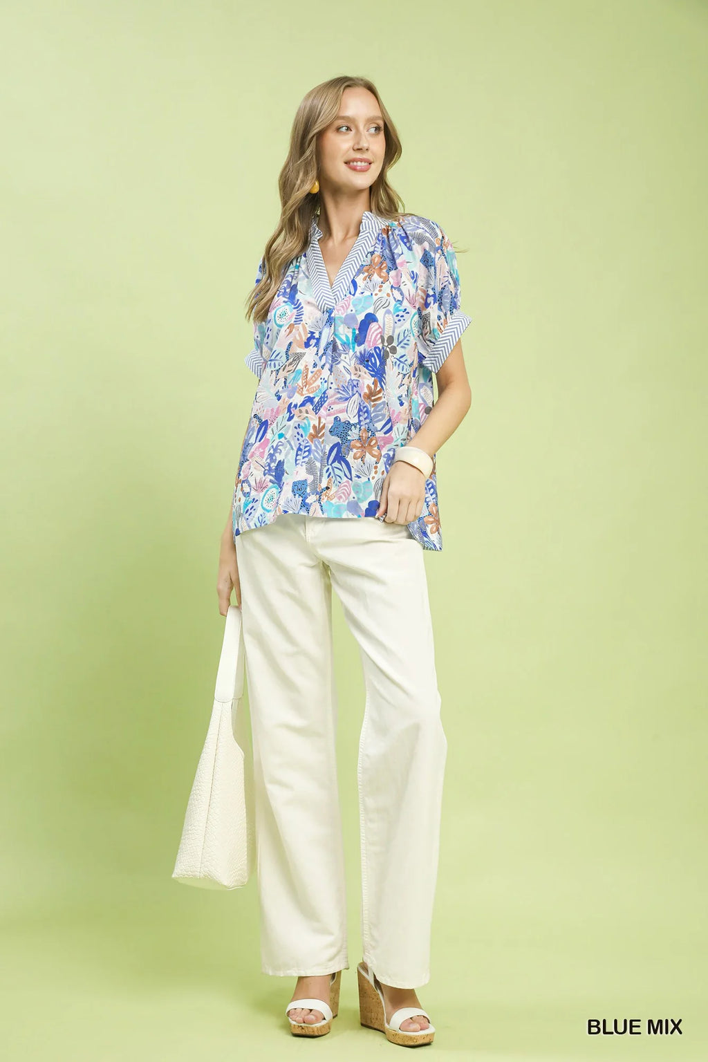 Umgee Mix Boho Printed V-Neck Top