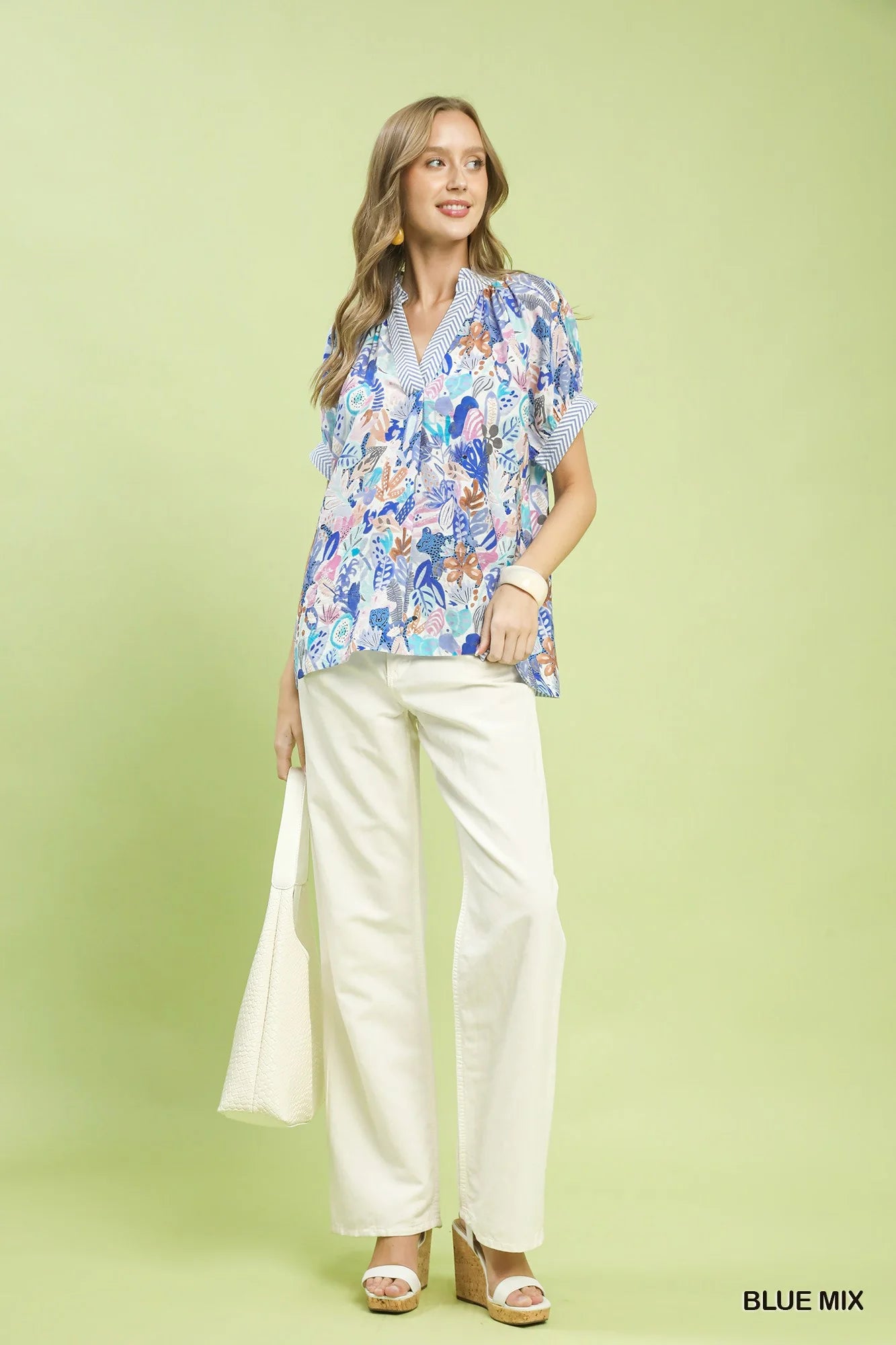 Umgee Mix Boho Printed V-Neck Top