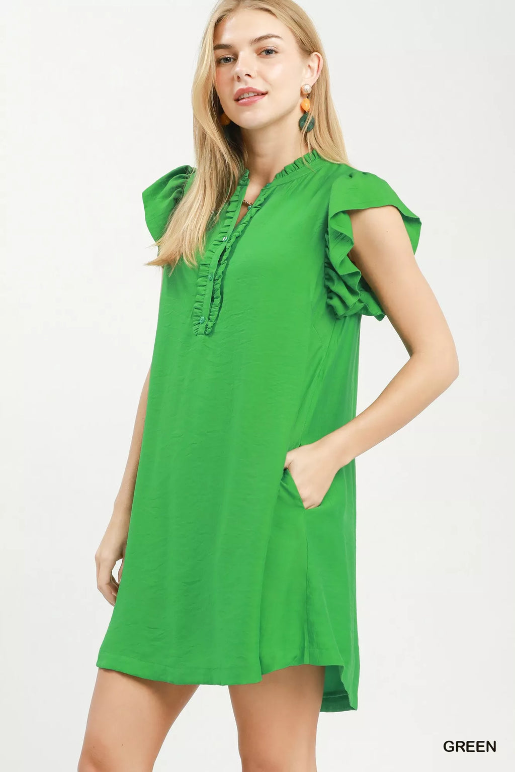 Umgee Ruffle Sleeve Henley Shift Dress