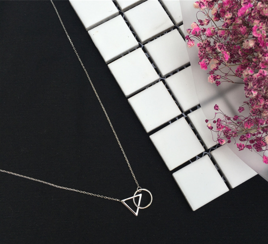 Triangle and Round Pendant Clavicle Chain Necklace