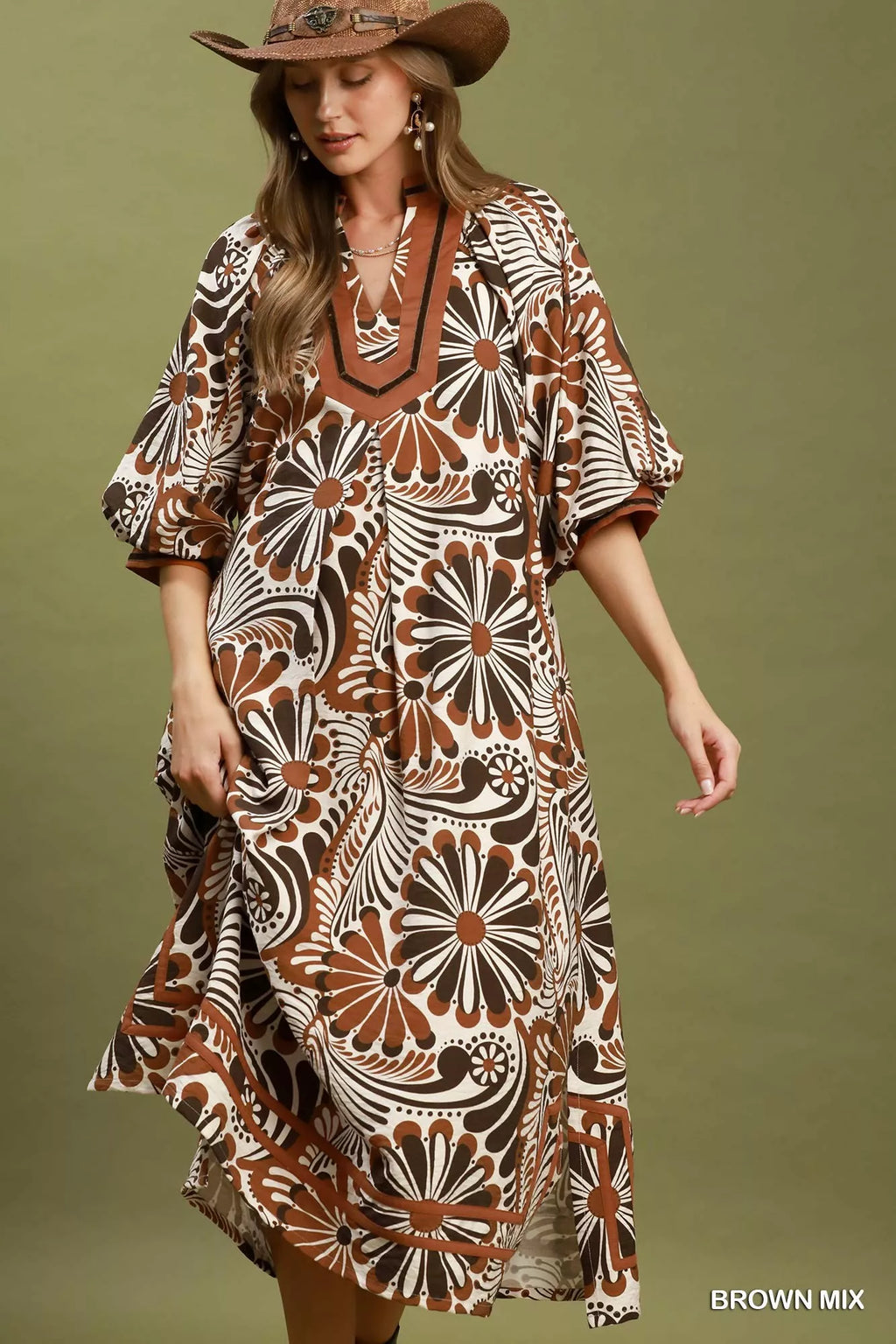 Umgee Abstract Print Midi Dress