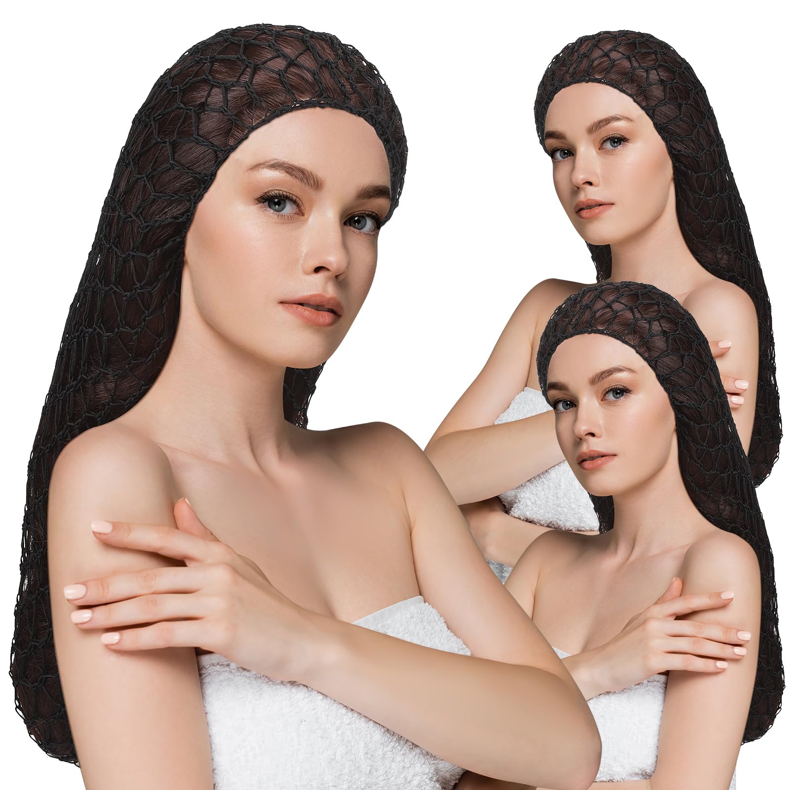 XLSXEXCL 5 Pcs Snoods for Women Hair Extra Large Hair Nets Mesh Hair Net Crochet Mesh Sleep Bonnet Length Rayon Mesh Wrap for Curly Hair
