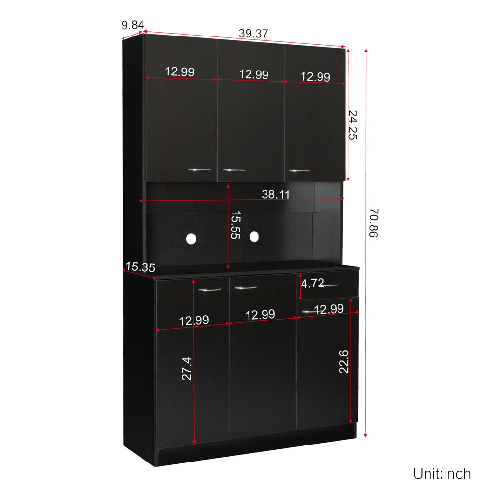 70.87' Tall Wardrobe& Kitchen Cabinet, with 6-Doors, 1-Open Shelves and 1-Drawer for bedroom,Black