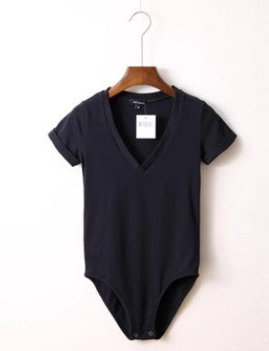 Summer New European Style V-Neck Slim Fit Bodysuit