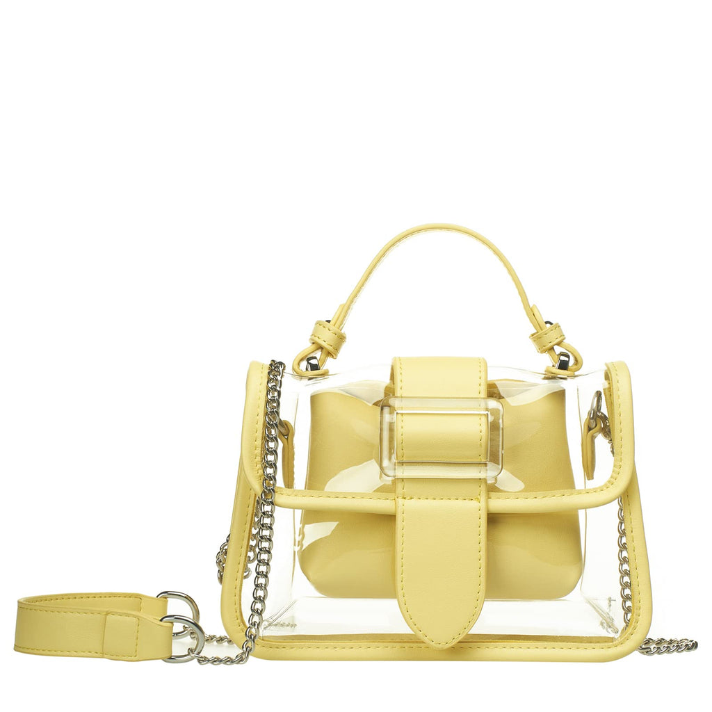KOOIJNKO Women Clear Shoulder Bag Purse 2 in 1 Transparent Crossbody Messenger Bag Jelly Handbags Mini Clutch Casual Travel Pouch Waterproof College Cute Chain Bag for Women Ladies (Light Yellow)