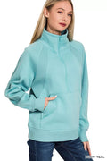 Zenana Half Zip Fleece Sweatshirt with kangaroo Pocket