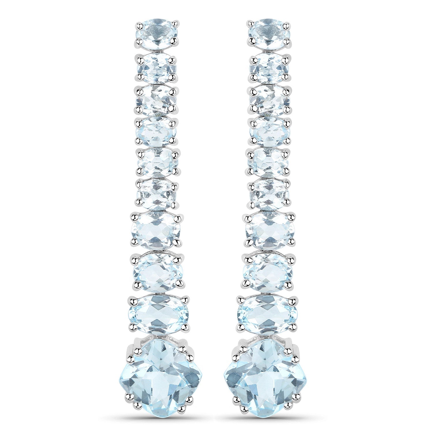 18K White Gold Plated 8.52 Carat Genuine Blue Topaz .925 Sterling Silver Earrings