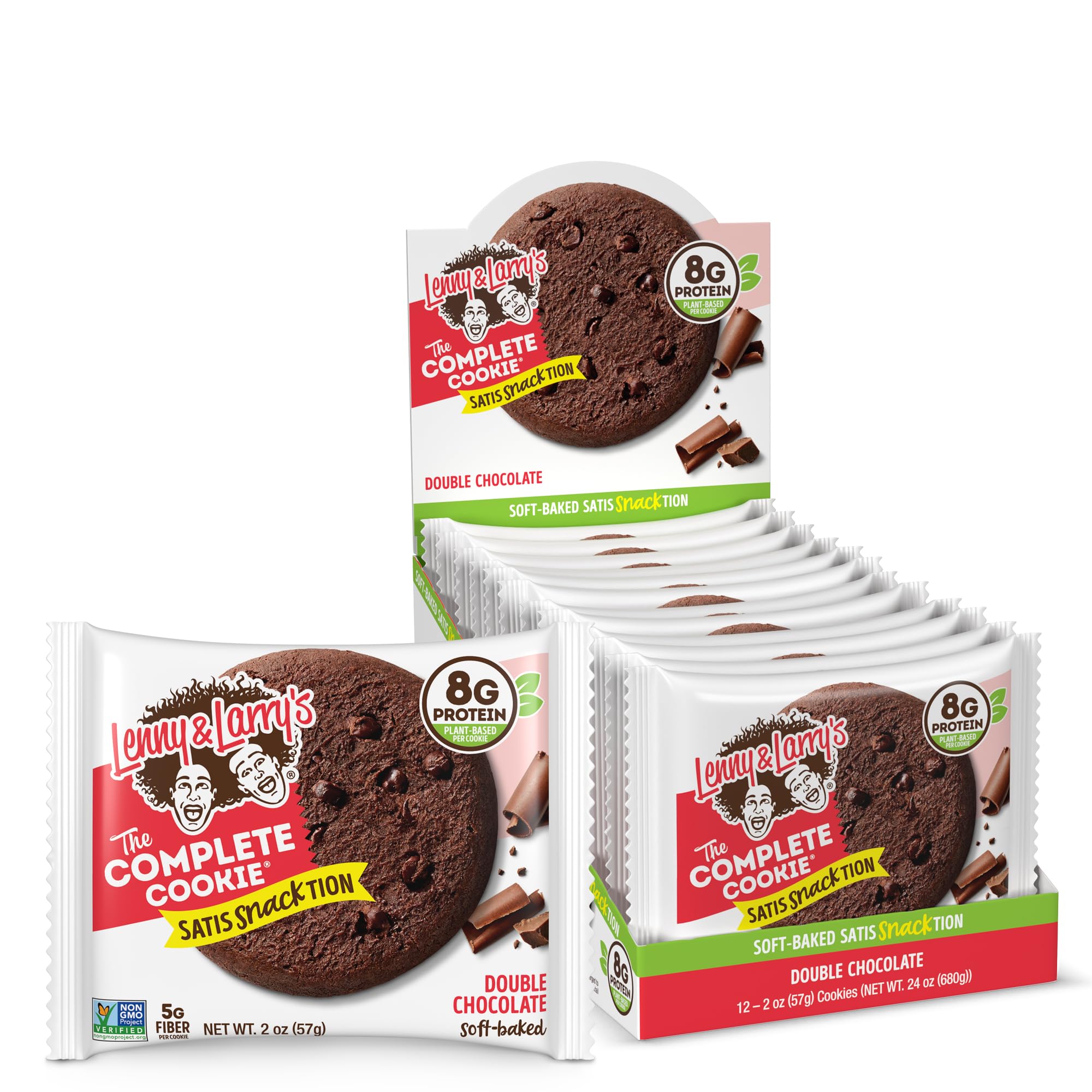 Lenny & Larrys The Complete Cookie Double Chocolate Soft Baked 8g Plant Protein Vegan Non-GMO 2 Ounce Cookie (Pack of 12)
