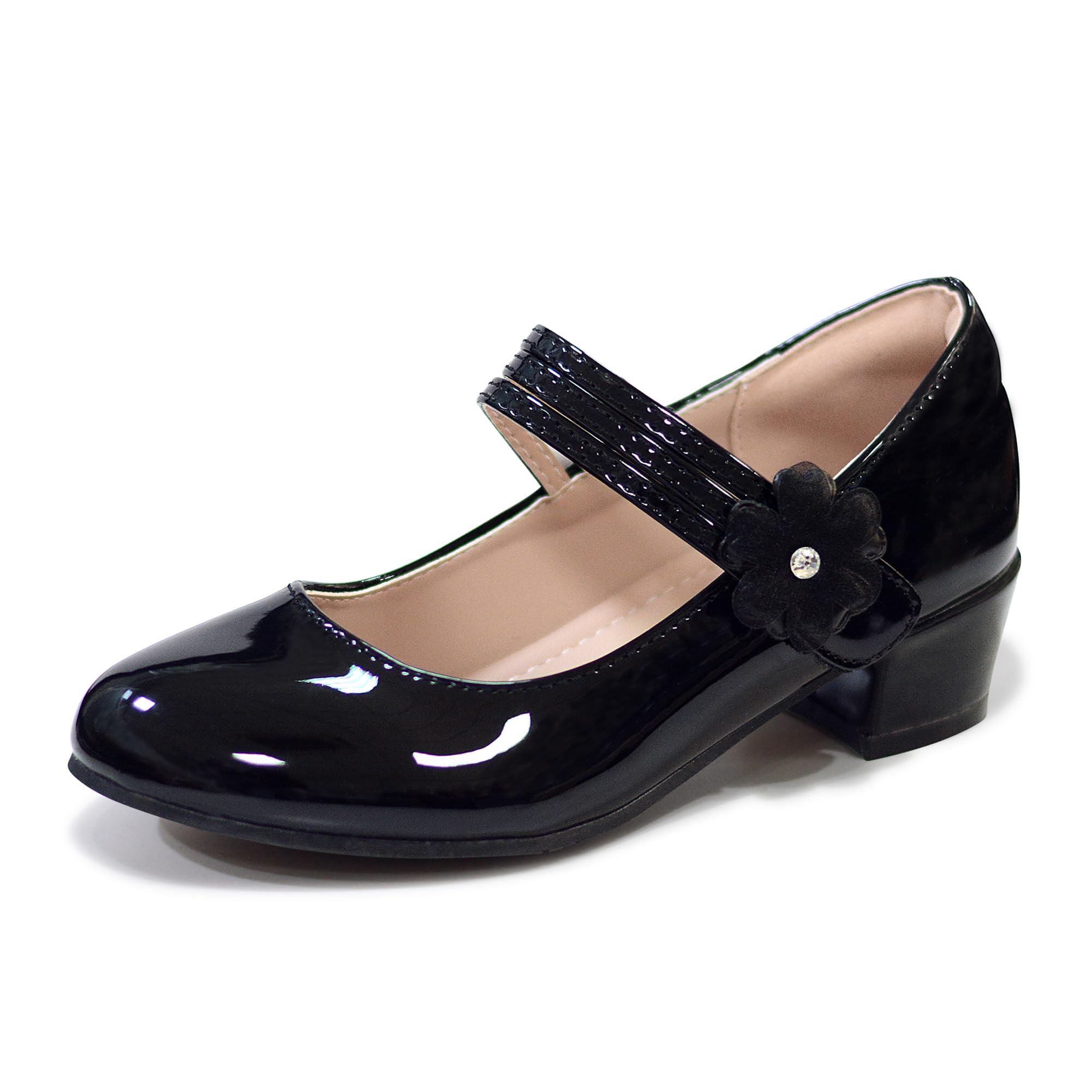 FLYFUPPY Girls Dress Shoes Mary Jane Shoes for Girls Hook and Loop Flower Girl Shoes Flats Pincess Shoes for Little/Big Kids Black 13 Little Kids