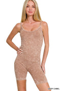 Zenana Stone Washed Ribbed Seamless Romper
