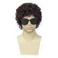 Airhostess Wig Mens Short Afro Curly Wig for Male 70s 80s Disco Wig Guy Rocker Wig Halloween Cosplay Fancy Wigs for Daily Party Costume (Dark Brown)
