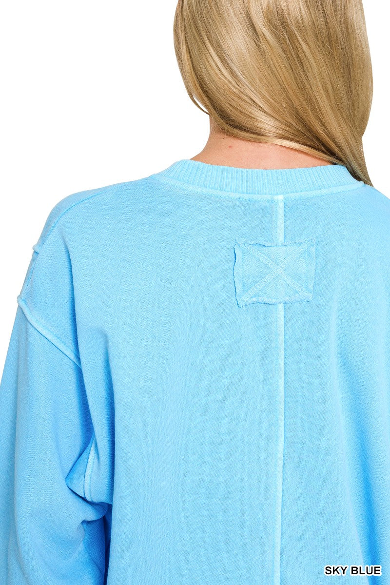 Zenana Pigment Dye Exposed-seam Fleece Sweatshirt