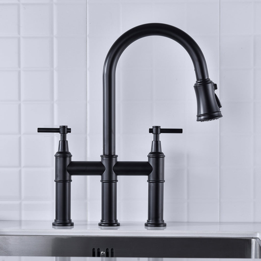 Bridge Kitchen Faucet with Pull-Down Sprayhead in Spot
