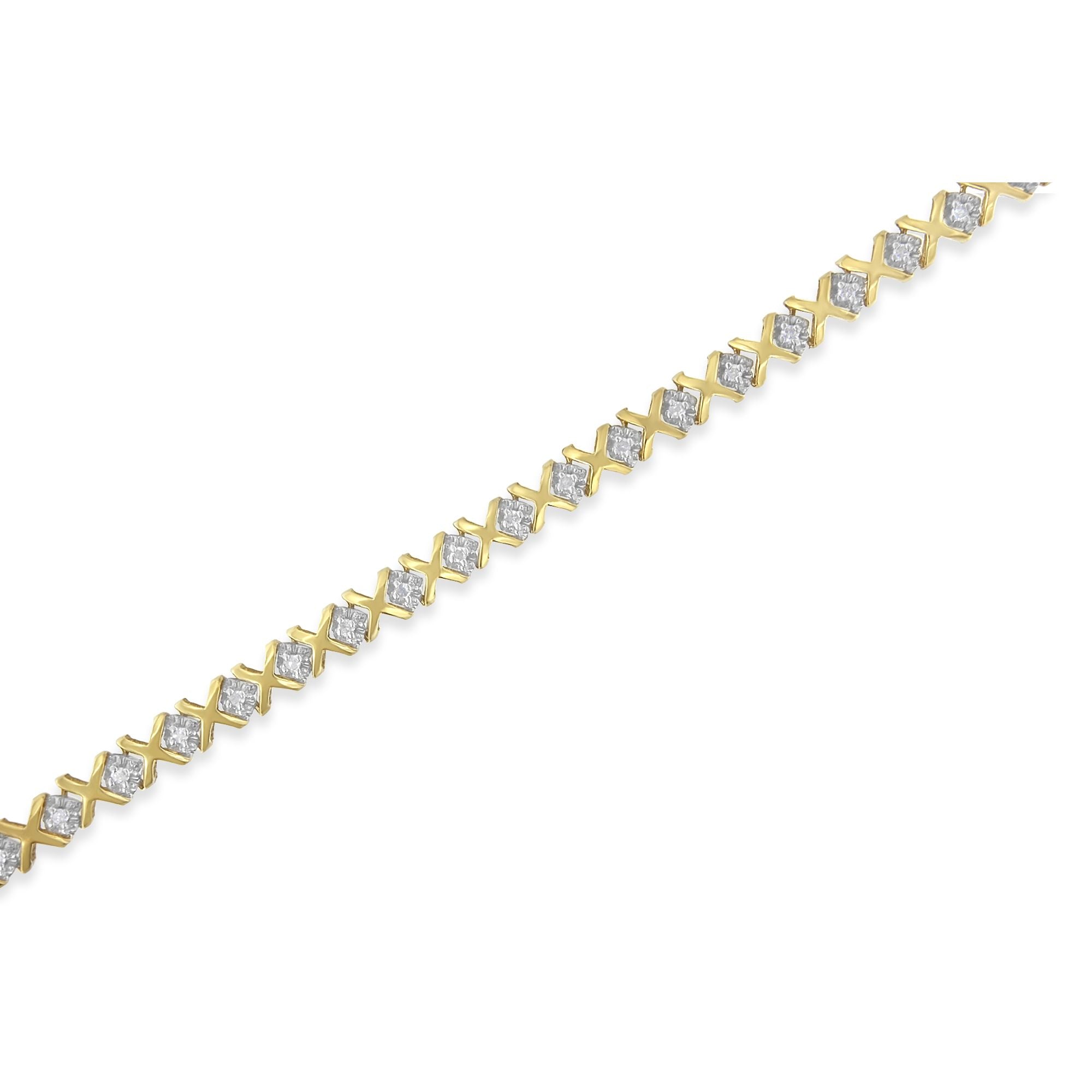 10K Yellow Gold 1/2 Cttw Diamond Alternating X-Link Bracelet