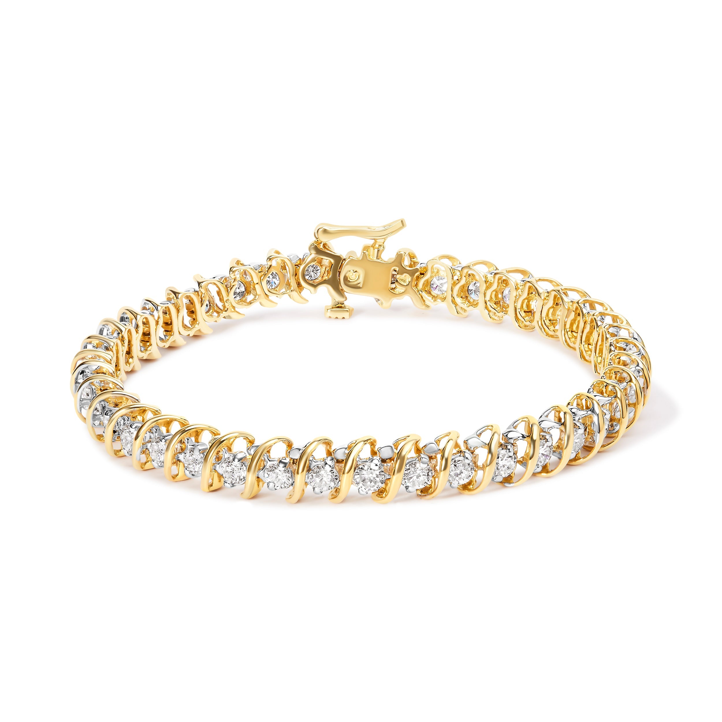 18K Yellow Gold 4.0 Cttw Round-Cut Diamond S-Link 7" Inch Tennis Bracelet (I-J Color, SI1-SI2 Clarity)