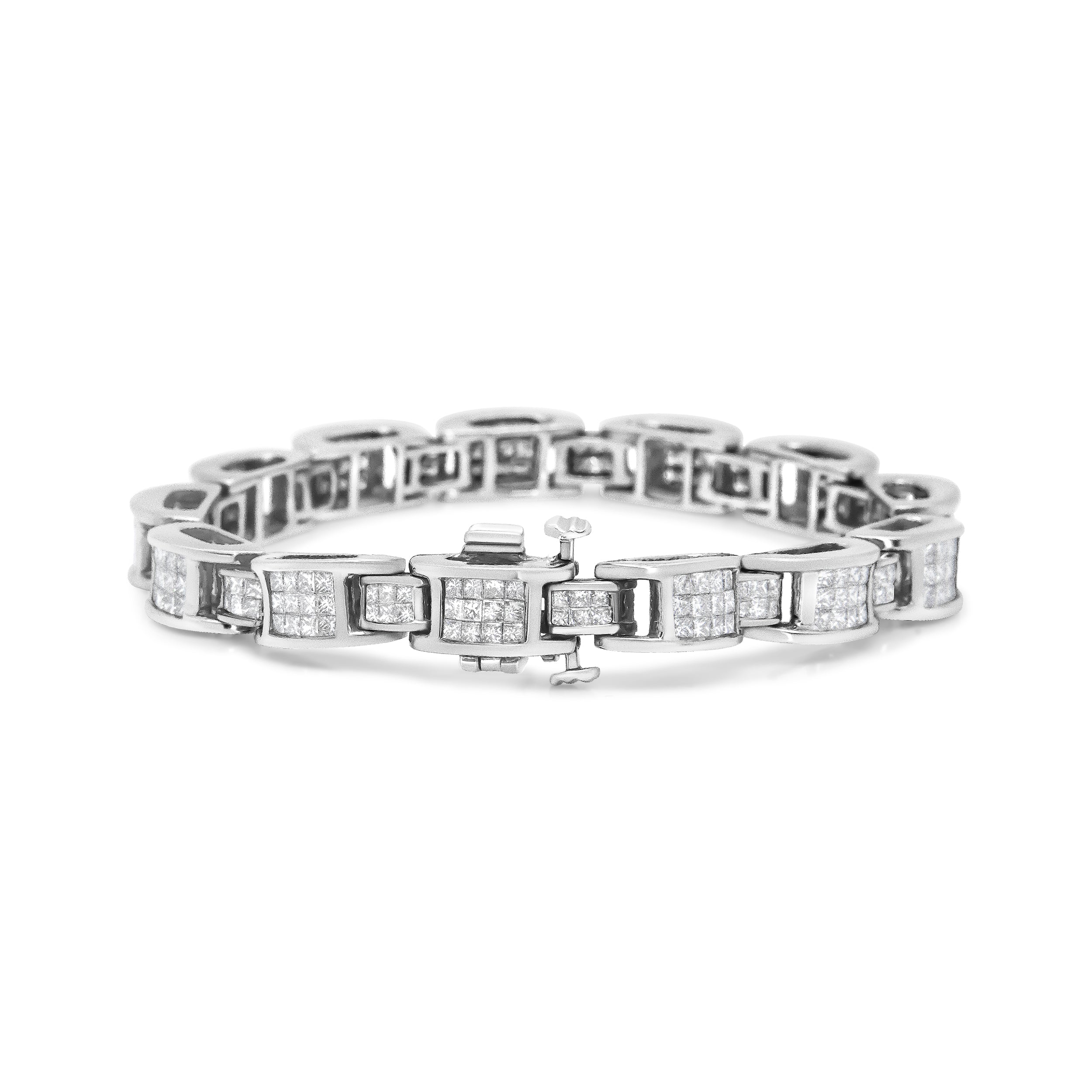 14K White Gold 5.0 Cttw Princess Cut Diamond Invisible Set Alternating Size D Shaped Links Tennis Bracelet (H-I Color, SI2-I1 Clarity) - 7â€