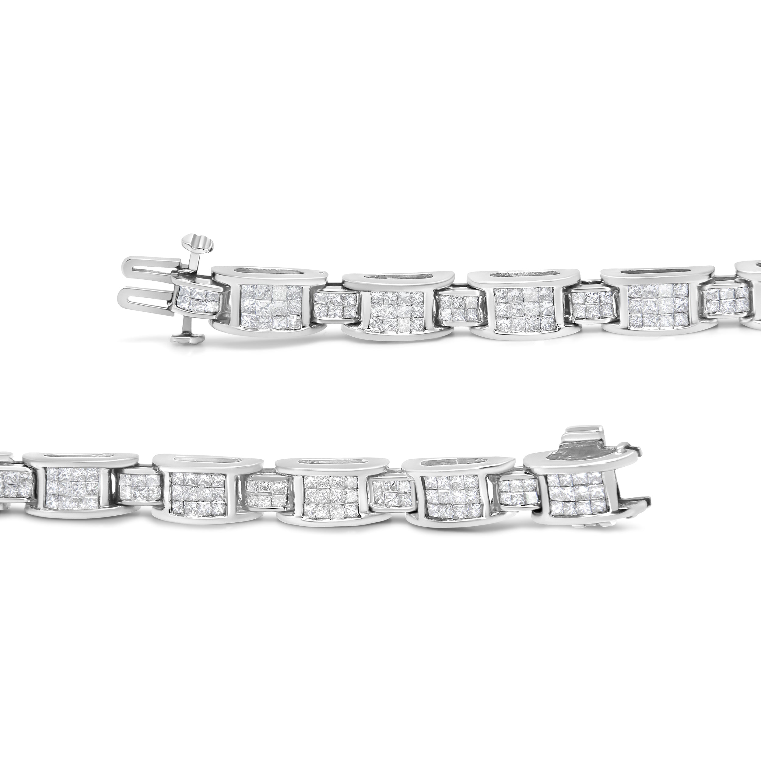 14K White Gold 5.0 Cttw Princess Cut Diamond Invisible Set Alternating Size D Shaped Links Tennis Bracelet (H-I Color, SI2-I1 Clarity) - 7â€