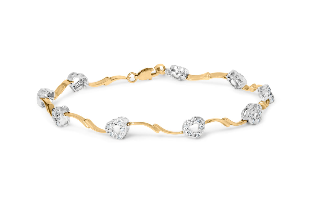 10k Two-Tone Gold 1/3 Cttw Diamond Pave Set Heart S-Link 7.25" Bracelet (I-J Color, I2-I3 Clarity)
